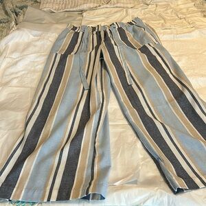 Woman wide leg light, dark blue, beige,  white striped pant
